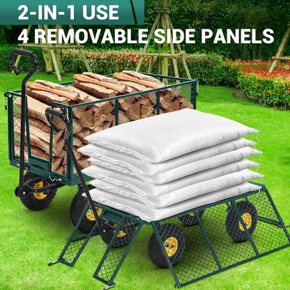 1100 Lbs Steel Garden Cart. Heavy Duty Metal Garden Wagon with 10" Wheels, Pullable Metal Garden Wagon with 180° Rotating Handle and Removable Sides for Farm, Yard