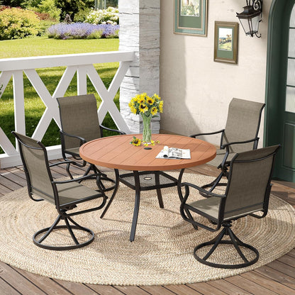 DIFY Round Outdoor Patio Dining Table for 4, 41.7" Patio Table with All-Weather Faux Wood Tabletop and Metal Steel Frame, Outside Table for Garden Porch Backyard, Walnut