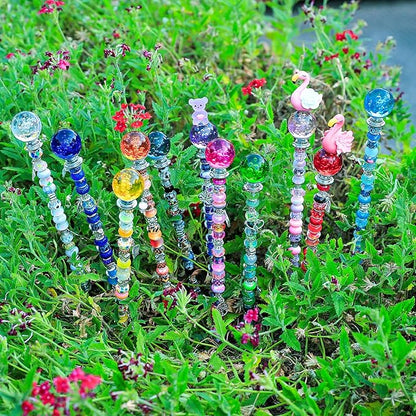 AIPRIDY 238 Pcs DIY Fairy Wand Garden Stakes Kit,Multiple Color Scheme European Beads Crystal Diamond Tops and 12 or 10 Inch Threaded Rods,Stainless Steel Stakes with Diamond Toppe(Inner Bubble)