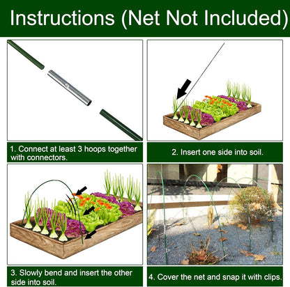 PHYEX Garden Hoops Greenhouse Hoops for Row Covers & Raised Beds, Rust-Free Fiberglass Frame, DIY Adjustable Garden Tunnel with Clips for Plant Covers, Netting, & Frost Protection, 60pcs