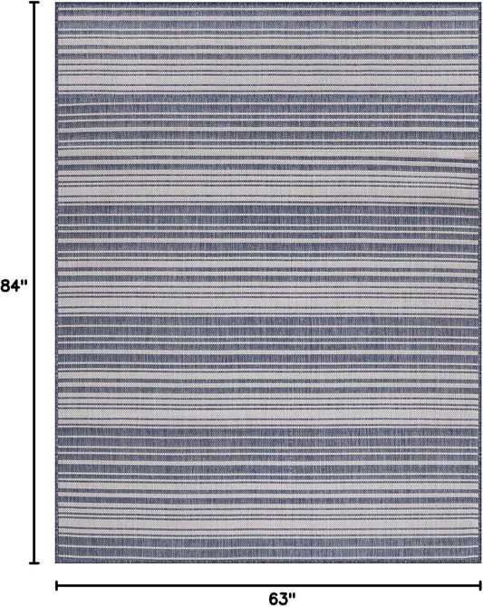 Stripe Outdoor Rug 5x7 Washable Outside Carpet for Indoor Patio Porch Waterproof Easy Cleaning Non Shedding Area Rugs Blue 5 x 7