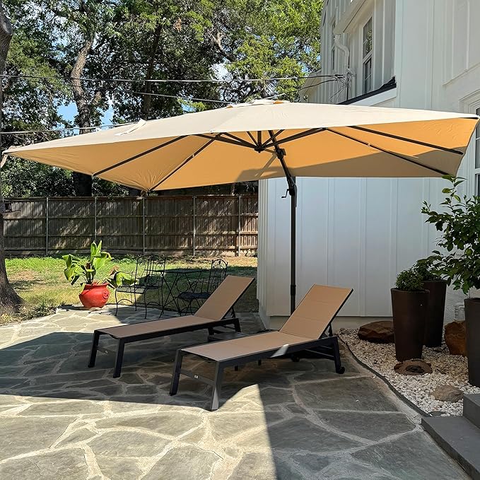 PURPLE LEAF 9' X 12' Left-right Tilt Patio Umbrella Outdoor Cantilever Swivel Rectangle Umbrella with Tilt Aluminum Offset Umbrella with 360-degree Rotation for Garden Deck Pool Patio Beige