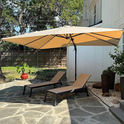 PURPLE LEAF 9' X 12' Left-right Tilt Patio Umbrella Outdoor Cantilever Swivel Rectangle Umbrella with Tilt Aluminum Offset Umbrella with 360-degree Rotation for Garden Deck Pool Patio Beige