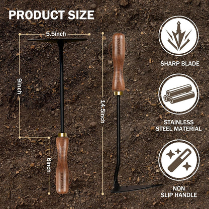 Triangle Hand Hoe, Heavy Duty Stainless Steel Weed Puller and Weed Remover Gardening Tool with Walnut Handle for Weeding, Soil Loosening and Cultivating