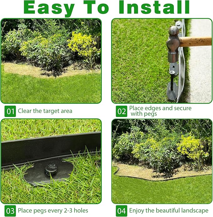 Landscape Edging Border 100 FT 2 Inch Tall with 180 Spikes, Plastic Edging for Landscaping, Garden Edging Border, Flower Bed, Paver and Lawn Edging Border, Black