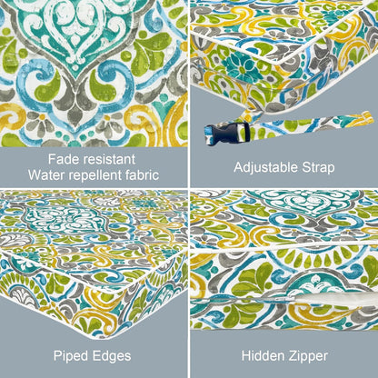 LVTXIII Patio Chair Cushions 22"x22"x3", Water-Repellent Outdoor Seat Cushions for Patio Furniture, Square Chair Pads with Ties for Home Garden Decoration, Set of 2, Damask Green