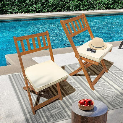 IDZO Serene Bistro Set – 2-Piece Foldable Acacia Wood Chairs with Cushions, FSC-Certified Durable Construction, Space-Saving Outdoor Seating for Balcony, Garden, Patio, or Porch