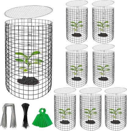 Adnee 8 Pack Wire Plant Protector with Cover-20" x 11" Detachable Metal Plant Protectors Mesh-Garden Plant Protectors for Flower Vegetable to Keep Animals Out
