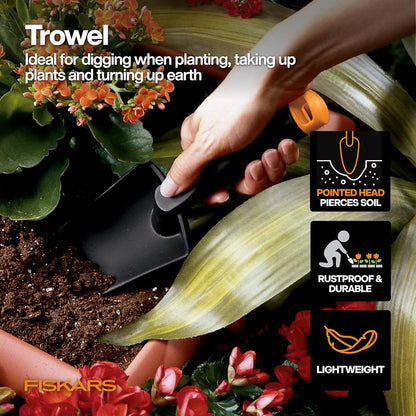 Fiskars Vegetable Garden Tool Set with Vegetable Shears, Seed Sower, Trowel, Cultivator, Weeder, and L/XL Garden Gloves for Indoor or Outdoor Gardening (6 Piece Kit)