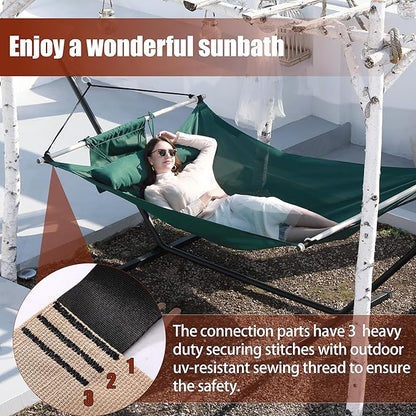 TegerDeger Anti-flip 12FT Hammock Large Hammock 450LB Capacity with Iron Spreader Bar & Nylon Rope for Outside, Patio, Garden, Backyard, Beach - Dark Green
