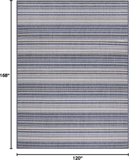 Stripe Outdoor Rug 10x14 Washable Outside Carpet for Indoor Patio Porch Waterproof Easy Cleaning Non Shedding Area Rugs Blue 10 x 14