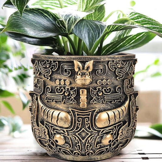 Tribal Vintage Face Planter,Lightweight Unique Plant Pots with Drainage,Eclectic Small Succulent Flower Planters Pots for Outdoor&Indoor Plants,Funny Garden Pot for Room Decor(5.5in)