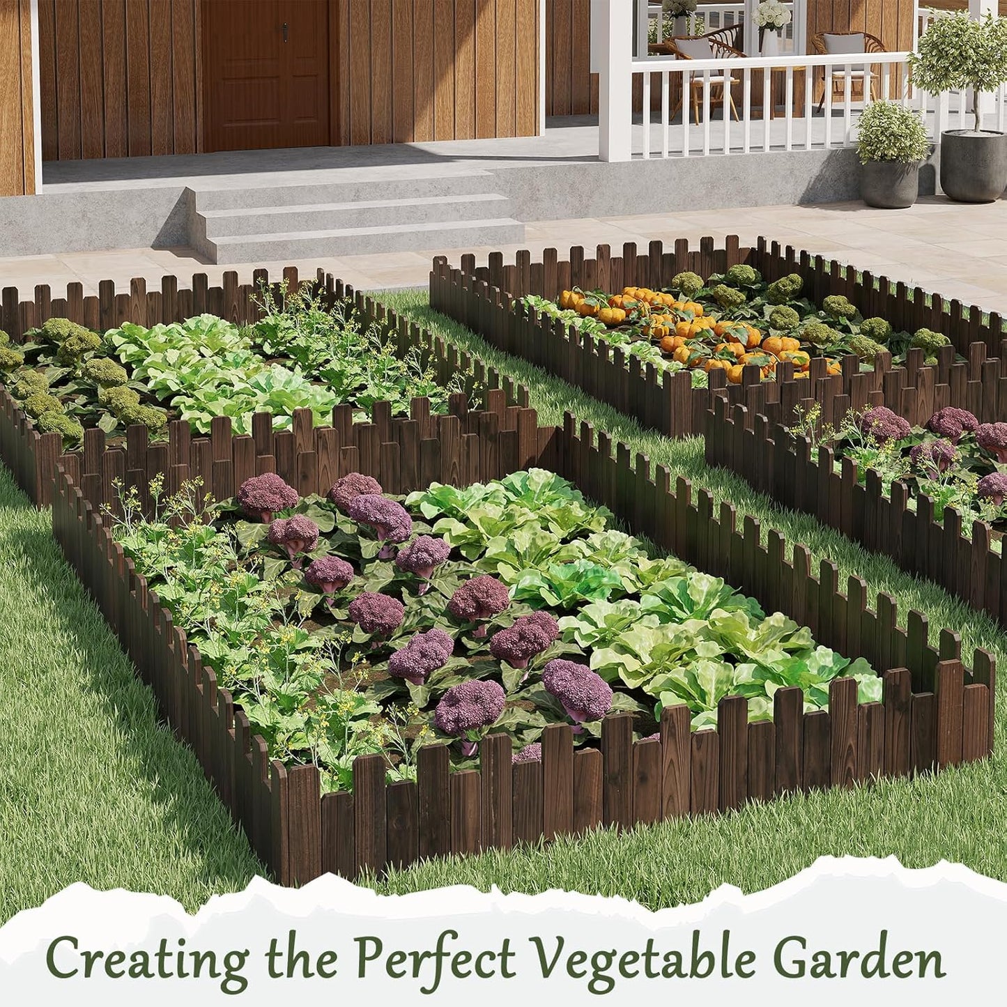 Wood Garden Edging Border Wooden Garden Fence No Dig Landscape Edging Lawn Fence Border Decorative Flower Bed Border Courtyards Planting Tree Fence Yard Patio Path Edging - 9" H x 47.3" L (1PACK)