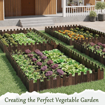 Wood Garden Edging Border Wooden Garden Fence No Dig Landscape Edging Lawn Fence Border Decorative Flower Bed Border Courtyards Planting Tree Fence Yard Patio Path Edging - 9" H x 47.3" L (1PACK)