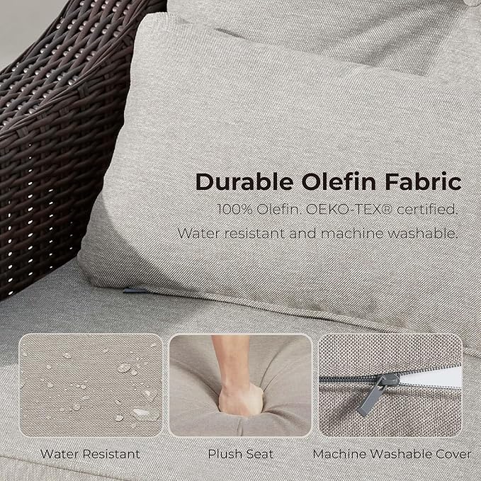 CHITA Patio Wicker Chair, 360° Rocking Swivel Outdoor Rattan Chair with Thickened Cushions for Backyard, Poolside, Garden or Porch