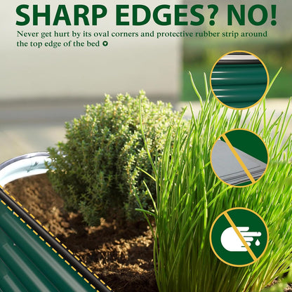 MUPATER 8x2FT Outdoor Raised Garden Bed, 9-in-1 Galvanized Metal Planter Box for Vegetables, 11.1'' H Modular Garden Bed Kit Oval for Herbs and Flowers, Green