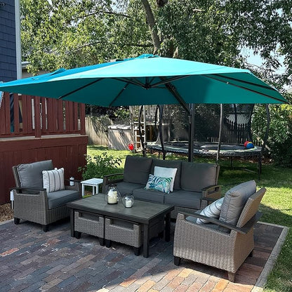PURPLE LEAF 9' X 12' Rectangle Patio Umbrella Large Cantilever Outdoor Aluminum Offset Umbrella with 360-degree Rotation for Garden Deck Backyard Pool, Turquiose Blue