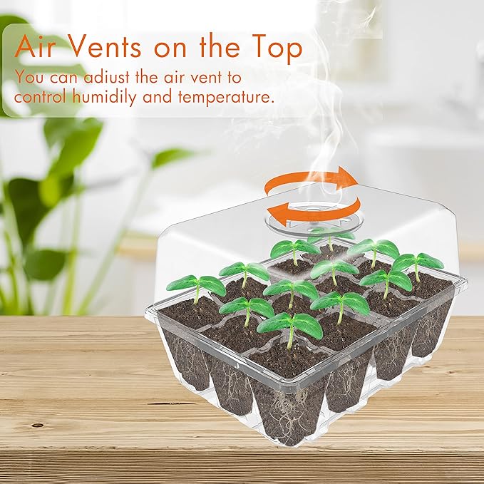 Gardzen 10 Pack Seed Starting Tray, Plant Germination Trays, Seed Starter Kit with Adjustable Humidity Vented Dome and Clear Base, Plant Growing Kit 6.6" x 4.5", Total 120-Cell, Clear