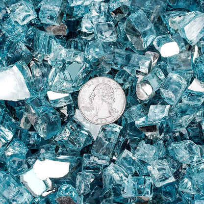 Mr. Fireglass Reflective Fire Glass for Fireplace Fire Pit and Landscaping, 10 Pounds 1/2 inch High Luster Aqua Blue Fire Rocks for Outdoor and Indoor Use