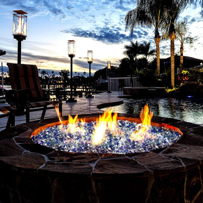 Mr. Fireglass 10 Pounds Blended Fire Glass - 1/4 Inch Mixed Colored High Luster Reflective Tempered Glass Rocks for Fireplace Fire Pit Table Fireplace and Landscaping, Aqua Blue+Cobalt Blue+Platinum