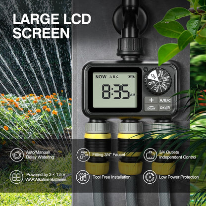 Sprinkler Timer,3 Outlets Programmable Water Timer with Brass Inlet for Garden Hose,Outdoor with Rain Delay/Manual/Automatic Watering System,Digital Irrigation Timers for Yard,Lawn