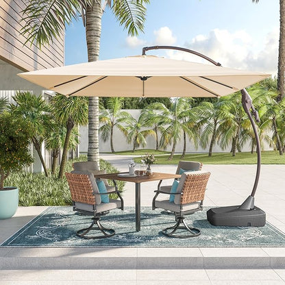 Grand patio 10x10 FT Patio Offset Umbrella Large Square Aluminum Cantilever Umbrella Base Included for Deck Porch (Champagne, 10x10 FT)