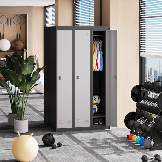 1 Door Tall Single Metal Locker, Metal Lockers for Employees with Keys, 72” Black Employee Storage Cabinet with Doors, Steel Storage Cabinets Lockable for School, Gym, Home, Office, Mudroom, Black