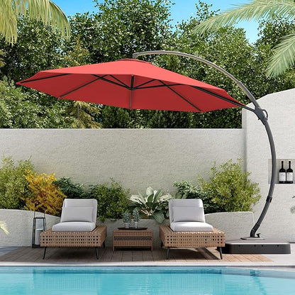 LAUSAINT HOME Outdoor Patio Umbrella with Base included, 12 FT Deluxe Curvy Cantilever Umbrella Heavy Duty Offset Hanging Umbrella with 360° Rotation for Market, Pool, Garden, Backyard, Deck (Red)