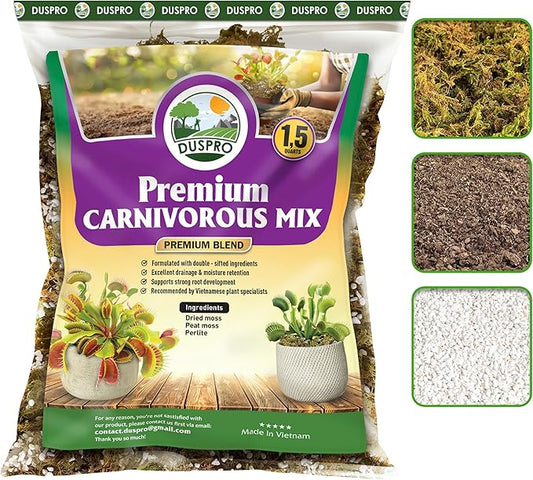 DUSPRO Carnivorous Plant Soil Mix 1.5QT-Include Forest Moss, Peat Moss, Perlite Potting Mix for Carnivorous Plants, Carnivorous Plants, Pitcher Plant, Butterworts, Sundews - Carnivorous Plant Food
