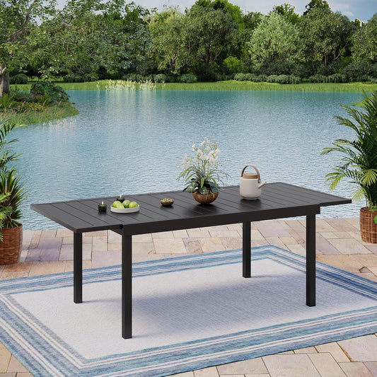 Expandable Outdoor Patio Dining Table, Adjustable 61"/83" x 37" Rectangular Large Surface 6-8 Person Metal Table for Garden, Backyard and Porch