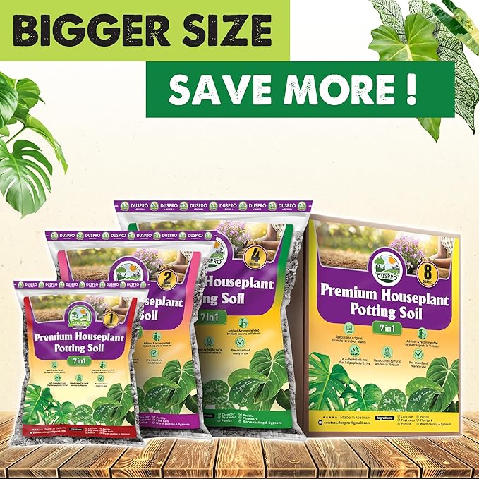 DUSPRO Recycle Pre-Mixed House Plant Soil Aroid Potting Mix 7-in-1 with Coco Coir, Peat Moss, Perlite, Worm Casting, Pumice, Pine Bark & Gypsum, Tropical Potting Mix for Indoor Plants, Herbs 8QRT