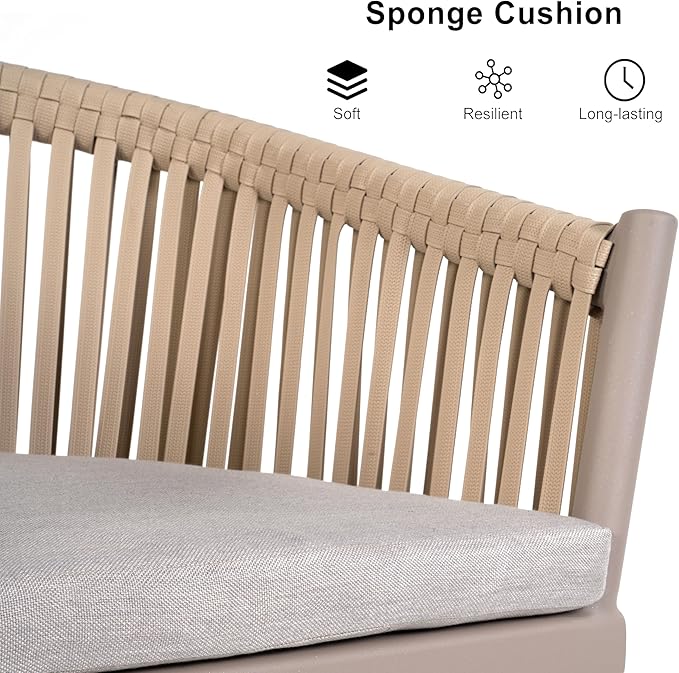 PURPLE LEAF 9 Pieces Outdoor Dining Set with Patio Aluminium Square Dining Table and Wicker Rattan Chairs Modern Furniture Cushions Sets for Backyard Indoor Decor Kitchen Champagne