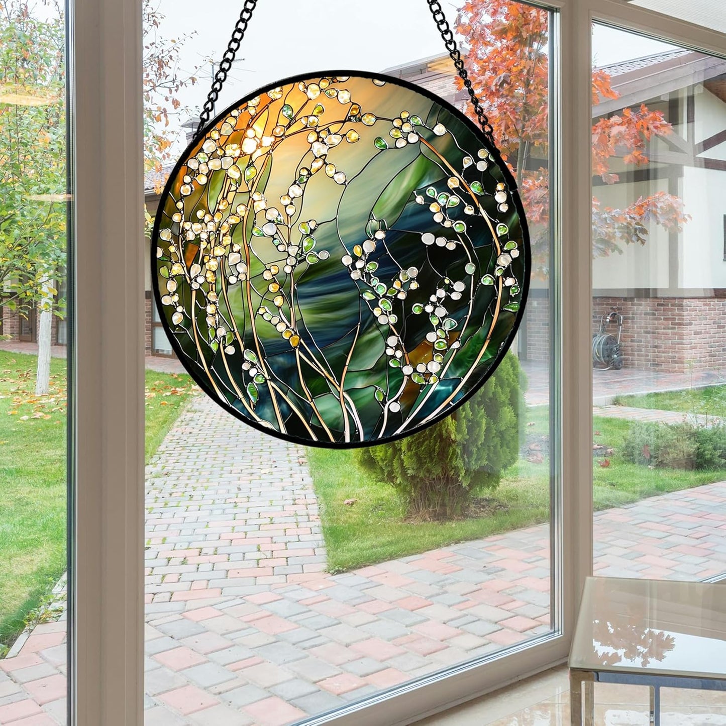 Stained Glass Suncatcher, Yellow Green Gradient Flower Sun Catcher Plants Stain Glass Window Hanging Decoration Mother's Day Birthday Gifts for Women Men Mom and Nana 11.8 in