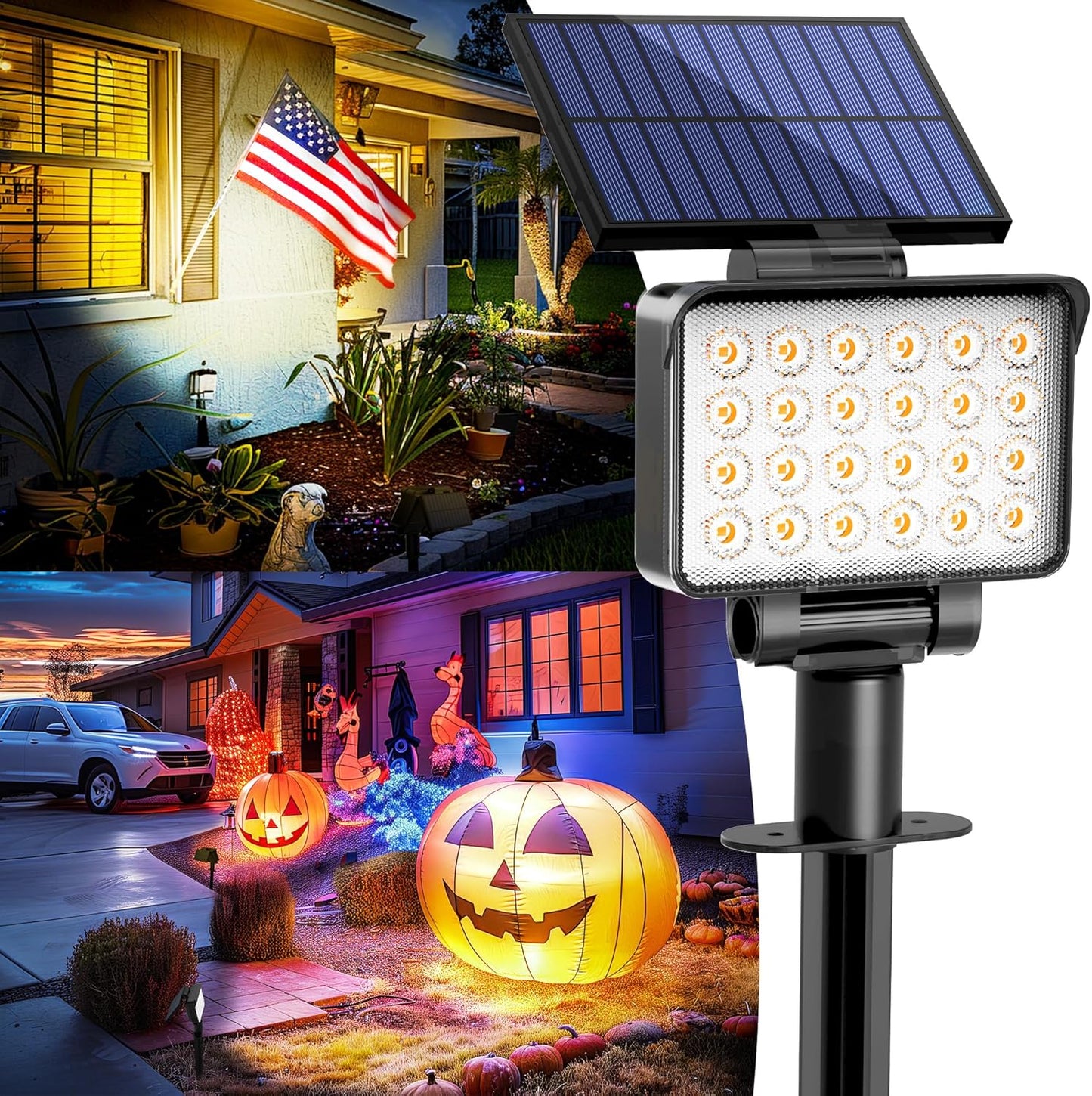 Solar Spot Lights Outdoor Waterproof for Flag, Tree, House, Garden, Yard, Landscape Spotlights for Accent Uplighting Halloween Christmas Decorations-1 Pack