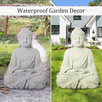 TOETOL Zen Garden Asian Buddha Statue Outdoor Indoor Yard Decor 20” High Patio Deck Sculptures Magnesium Oxide Stone Grey Home Entryway Hallway