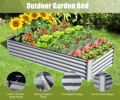 Domi Galvanized Raised Garden Bed, Outdoor Planter Garden Boxes Large Metal Planter Box for Gardening Vegetables Fruits Flowers, Silvery (8x4x1.5ft)