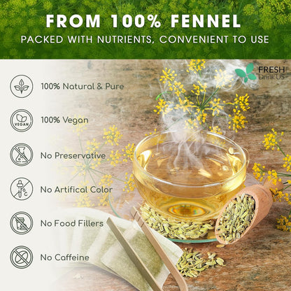 FreshDrinkUS, Premium 75 Fennel Seed Tea Bags – 100% Natural & Pure, Handmade Herbal Tea, Eco-Friendly, Fresh Aroma, Made with Natural Material Tea Bags. No Sugar, No Caffeine, No Gluten, Vegan.