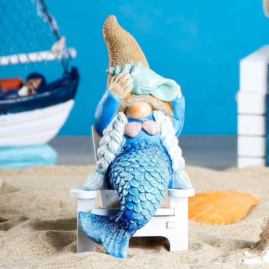 Leekung Mermaid gnome Statue Garden Decor,Beach Gnomes Figurine for Outdoor Indoor Patio Lawn Yard Porch Shelf Bookshelf Edge Table windowsill Decoration,Nautical Ocean Sculpture