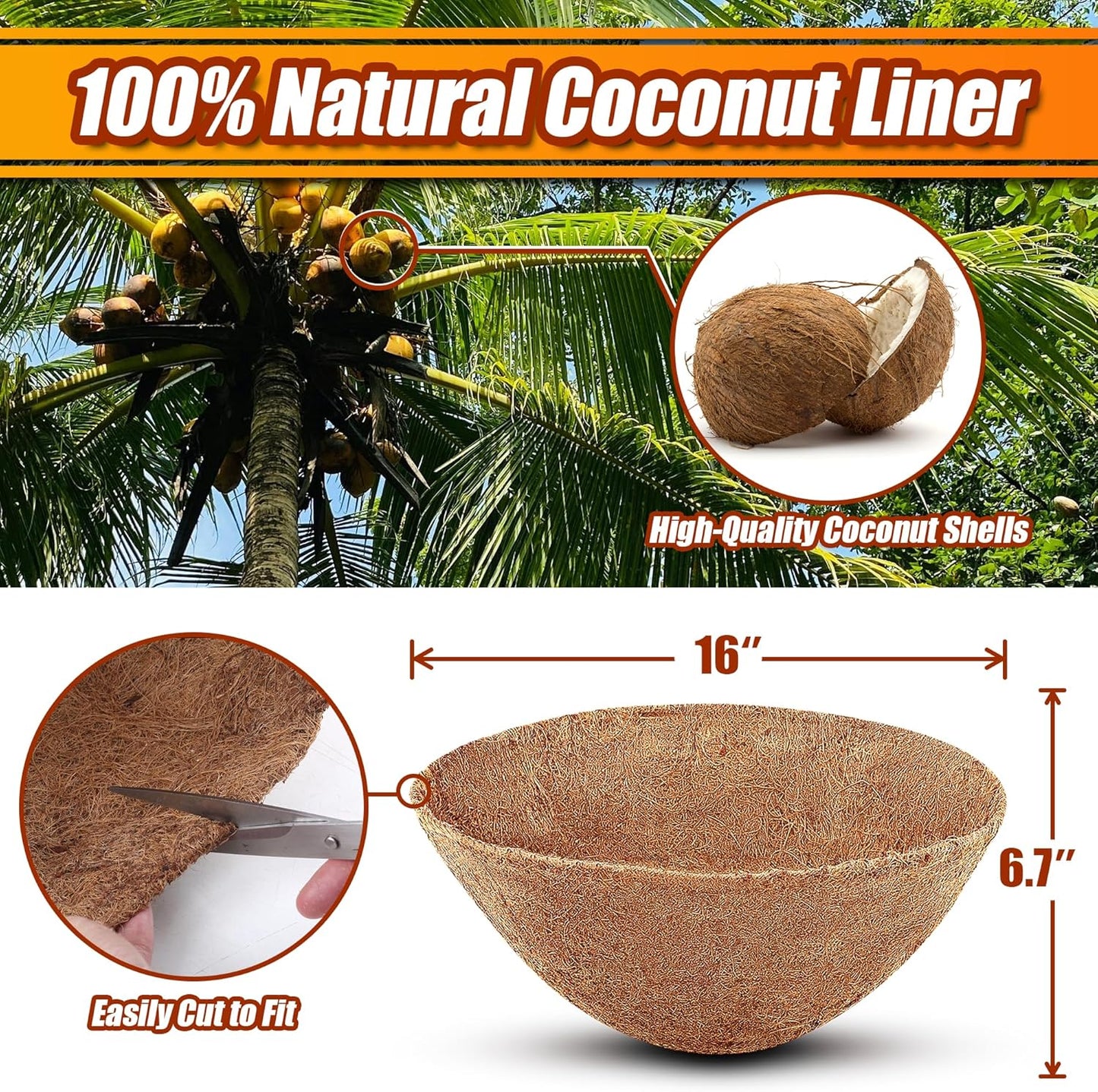 Coco Liners for Planters 16 Inch, 4 Pack Round Hanging Basket Liners, Coconut Fiber Liners for Planters Flowers Garden