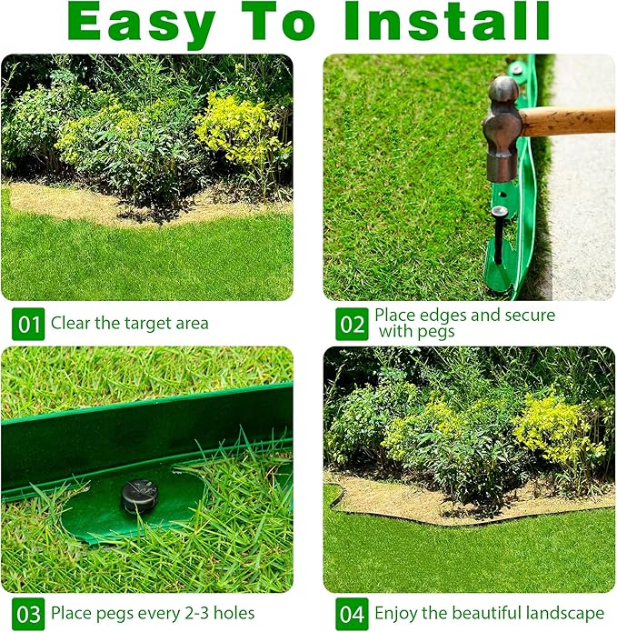 Landscape Edging Border 100 FT 2 Inch Tall with 180 Spikes, Plastic Edging for Landscaping, Garden Edging Border, Flower Bed, Paver and Lawn Edging Border, Green