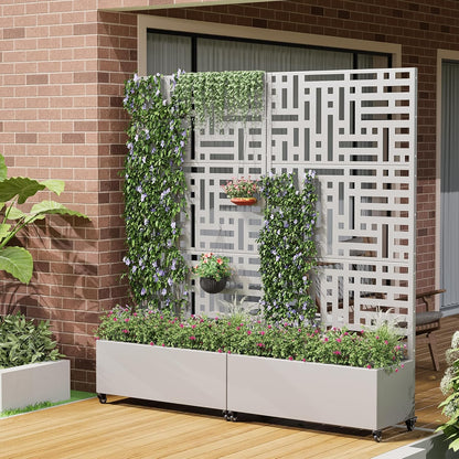 Casaphoria Metal Raised Garden Bed with Trellis and Wheels, 72"x35"x16" Planter Box for Climbing Plants, Vegetables & Vines, Features Drainage Holes and Privacy Screen (Grey-Helen)