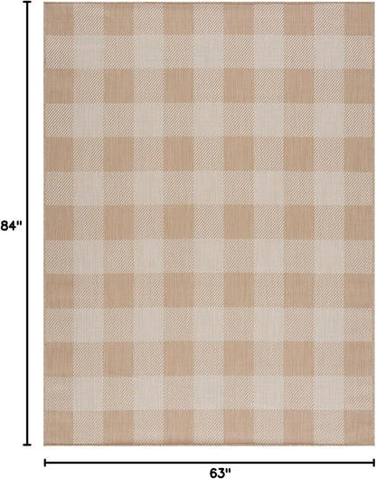 CAMILSON Outdoor Rug - Modern Area Rugs for Indoor and Outdoor Patios, Kitchen and Hallway mats - Easy Cleaning Non Shedding Washable Outside Carpet (8x10, Buffalo - Beige/White)