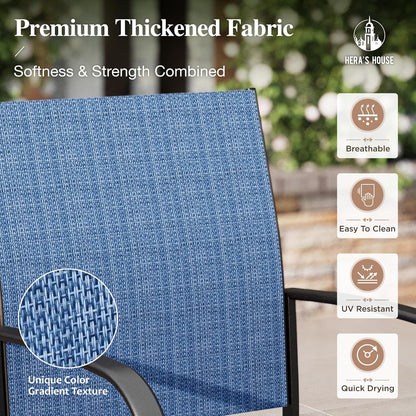 HERA'S HOUSE 9 Pieces Patio Dining Sets, 8 x Blue Textilene Dining Chair, 60" Square Metal Dining Table with 1.57" Umbrella Hole, Outdoor Table and Chairs Set for Lawn Garden Backyard Deck