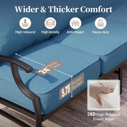 Metal Outdoor Rocker Patio Chairs Set of 2 with 5.75" Extra Thick Cushion, 2 Piece High Back Rocker Patio Chairs All Weather Outdoor Furniture Seating for Deck Balcony Porch, Navy