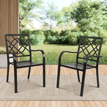 Incbruce 300lbs Patio Chairs Set of 2 Outdoor Dining Chairs, Metal Frame Stackable Patio Dining Chairs, Wrought Iron Black Outdoor Chairs with Armrest for Garden, Poolside, Backyard