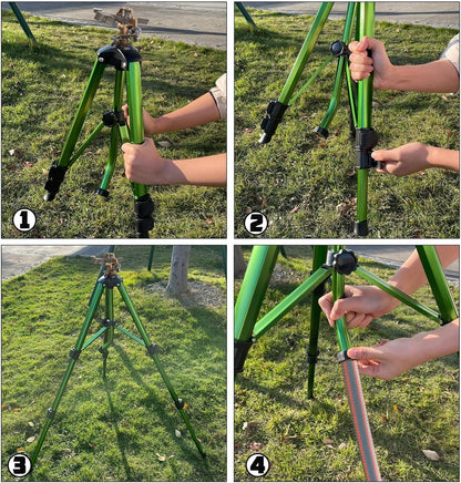 Biswing Impact Sprinkler Head on Tripod Base, Heavy Duty Lawn Sprinklers, 360 Degree Large Area Irrigation, Brass Sprinkler Nozzle & Solid Alloy Metal Extension Legs Flip Locks, 1 Pack