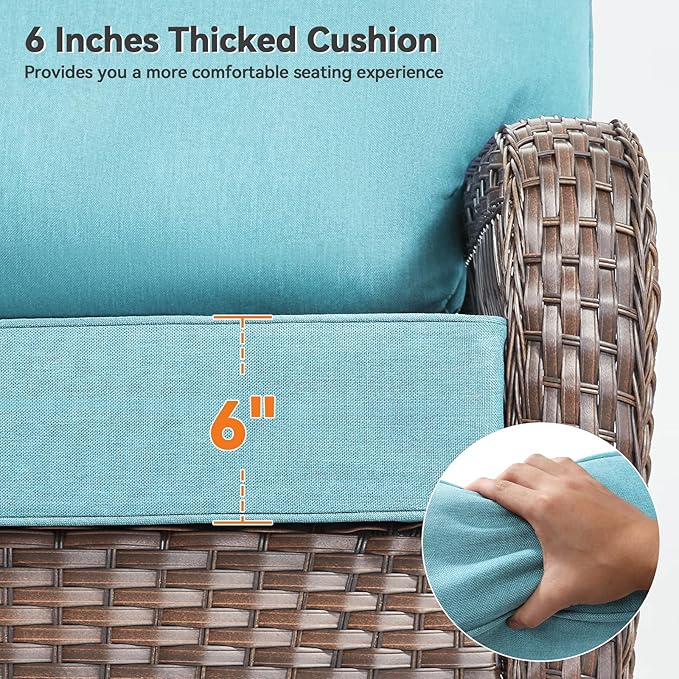Luxury 6" Outdoor Cushions for Patio Furniture, 24x24x6" Thick Seat Cushion Set of 3, Fade Resistant Couch Chair Replacement Cushions High Density Deep Wicker Chair Cushion w/ Removable Cover, Teal