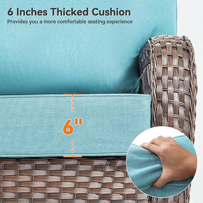 Luxury 6" Outdoor Cushions for Patio Furniture, 24x24x6" Thick Seat Cushion Set of 3, Fade Resistant Couch Chair Replacement Cushions High Density Deep Wicker Chair Cushion w/ Removable Cover, Teal