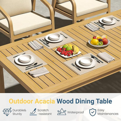 Wisteria Lane 5 Pieces Acacia Patio Dining Set for 4, Patio Dining Table and Chairs Set with Cushion, Modern Outdoor Dining Furniture Set for Lawn Backyard Garden Deck, Beige