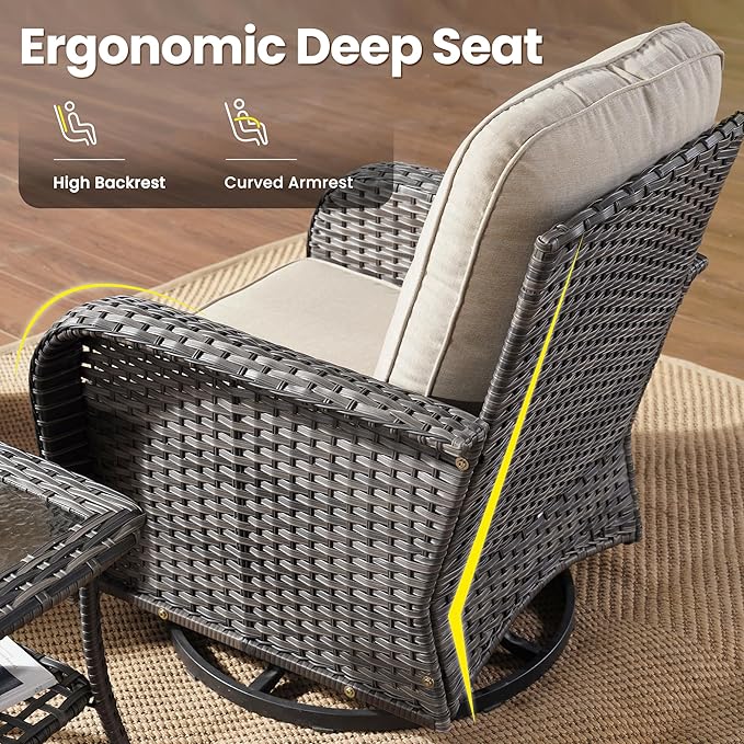 ovios 7 Pieces Patio Furniture Set, Outdoor Wicker Sofa with Swivel Chairs, Coffee Table, All Weather High Back Rattan Loveseat Couch with Comfy Cushions, Beige